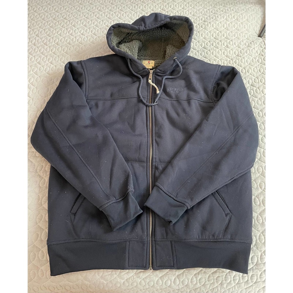 Men’s Red Head Heavy Duty Hoodie Sherpa Lined Full Zip Outdoors Navy Blue Large